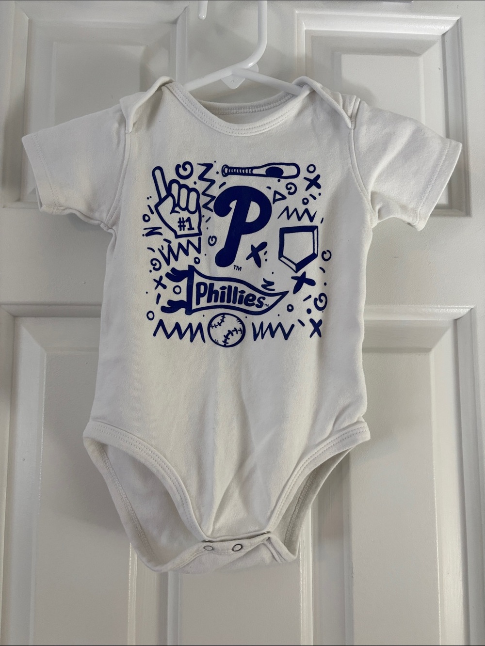 Genuine Merchandise White Baby Bodysuit with Navy Phillies Graphics